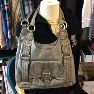 Grey double handled shoulder bag